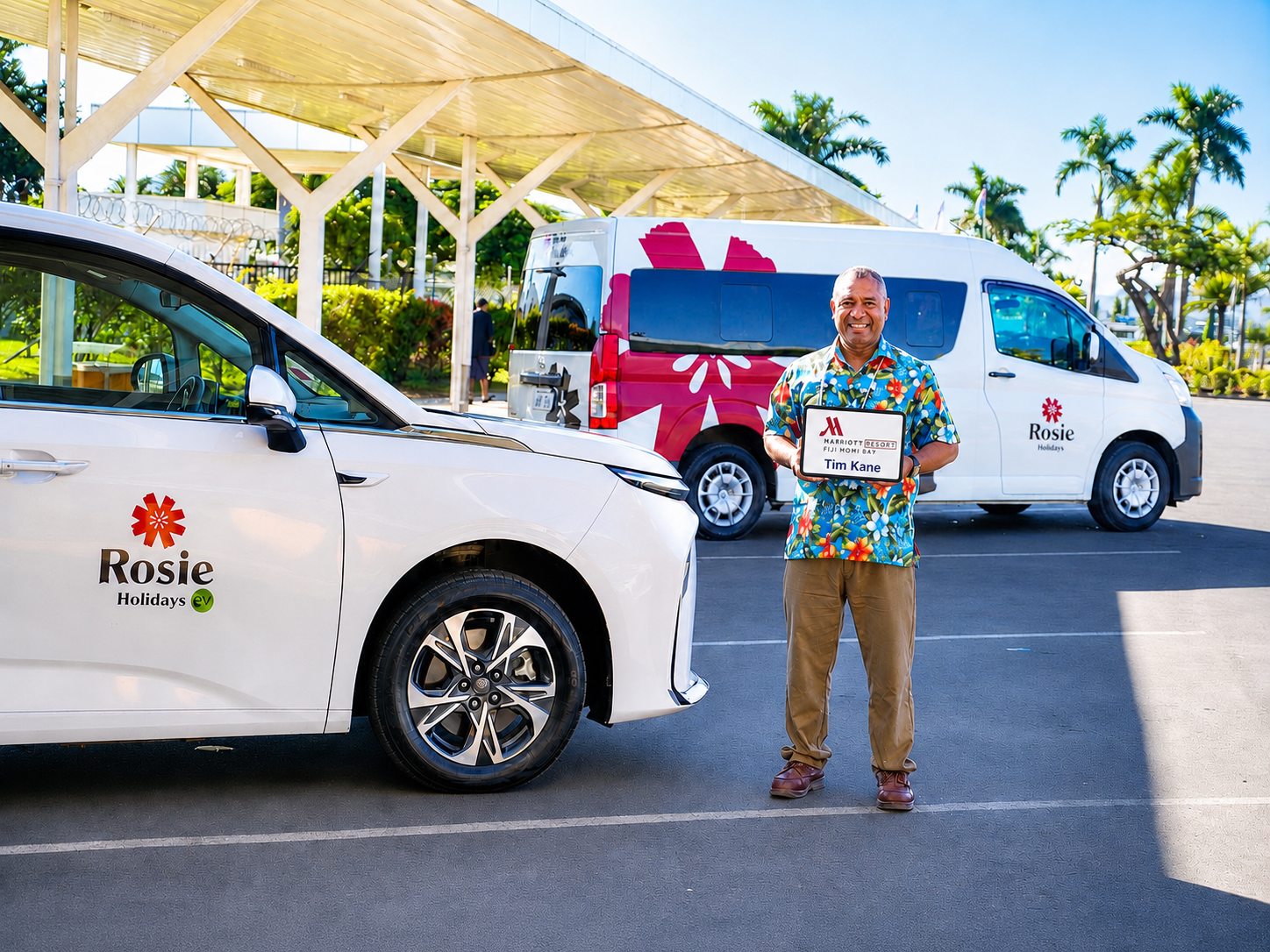 Rosie Holidays EV and van transfer with driver concierge at Nadi Airport